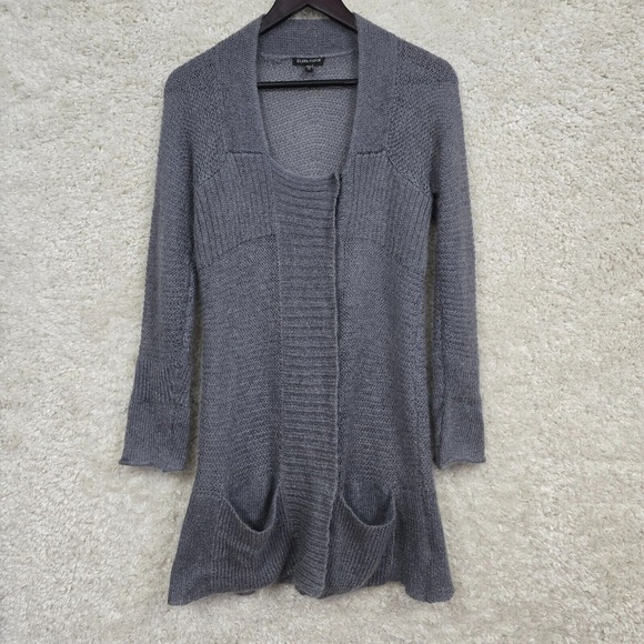 Eileen Fisher Cardigan Women XS Gray Mohair Blend Long Sleeve Open Front Pockets - Picture 1 of 13